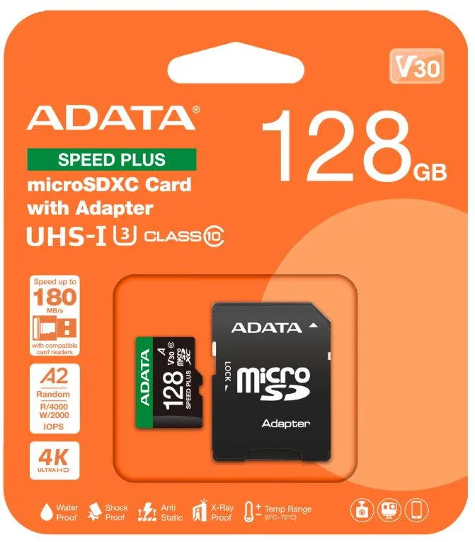 Card de Memorie ADATA microSD Speed Plus card 128GB UHS1 U3 V30 A2 180/160 MB/s