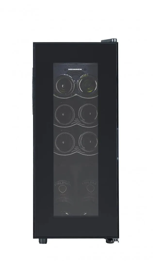 Racitor de vinuri HEINNER HRV-A28DRM8, 28 l, 8 sticle (750 ml), Clasa G, Display LED, Control electronic, 3 rafuri metalice, Usa reversibila, H 65.8 cm (Negru)