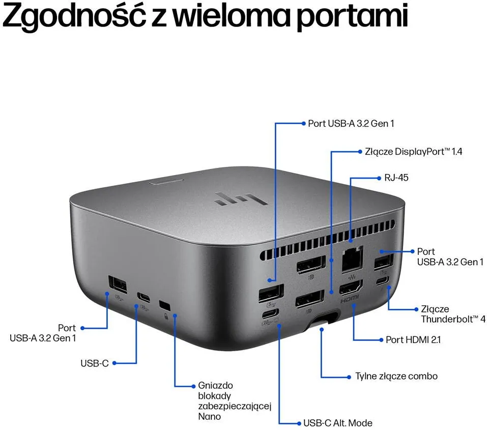 Docking Station HP Thunderbolt 4 Ultra Dock G6, 280W, Meteor Silver, 5x USB-A, 2x USB-C, 2x DisplayPort, 1x HDMI, 1x RJ-45