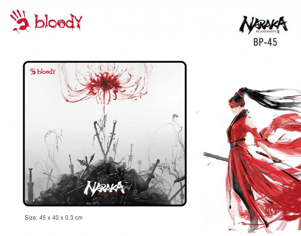 Mouse pad A4Tech gaming, "Bloody co-branded Naraka", cauciuc si material textil, 450 x 400 x 3 mm, imagine, "BP-45"