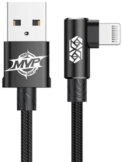 Baseus CABLU alimentare si date MVP, Fast Charging Data Cable pt. smartphone, USB la Lightning iPhone 2A unghi 90 grade, brodat, 1m, negru "CALMVP-01"  - 6953156263406