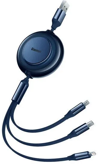 Baseus CABLU alimentare si date Bright Mirror 2 One-for-three Retractable,pt. smartphone,USB la Micro-USB+Lightning +USB Type-C 3.5A, 1.1m,albastru "CAMJ010003"  -6932172609054