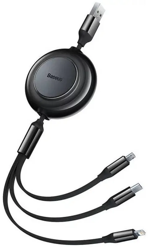 Baseus CABLU alimentare si date Bright Mirror 2 One-for-three Retractable, pt. smartphone,USB la Micro-USB+Lightning+USB Type-C 3.5A, 1.1m,verde "CAMJ010006"  - 6932172609085