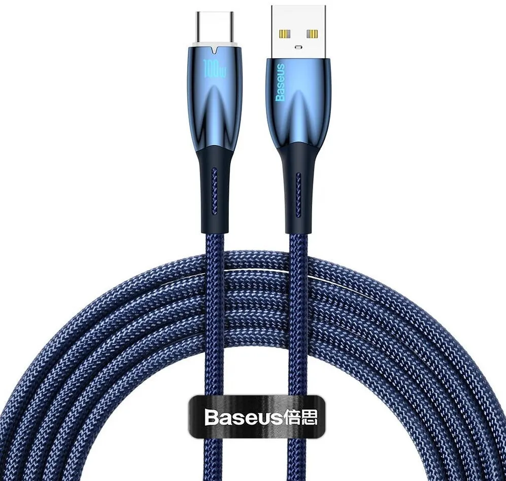 Baseus CABLU alimentare si date Glimmer, Fast Charging Data Cable pt. smartphone, USB la USB Type-C 100W, 2m, albastru "CADH000503"- 6932172618001