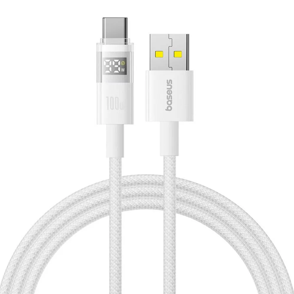 Baseus CABLU alimentare si date Display, Fast Charging Data Cable pt. smartphone, USB la USB Type-C 100W, braided, 2m, alb "P10382701211-01"- 6932172682224
