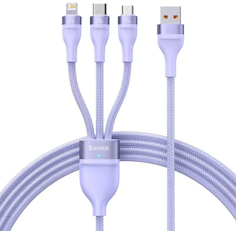 Baseus CABLU alimentare si date Flash Series II One-for-three, pt. smartphone, USB la Micro-USB+Lightning+USB Type-C 100W, 1.2m, violet "CASS030005"  - 6932172608736