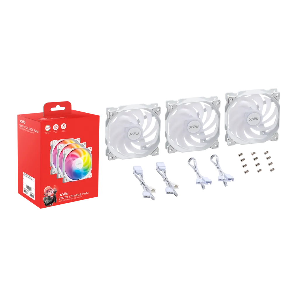 Set 3 ventilatoare XPG VENTO 120 ARGB PWM 120 mm alb