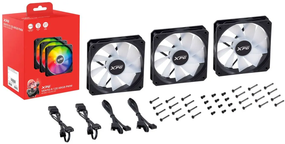 Set 3 ventilatoare XPG VENTO R 120 ARGB PWM 120 mm negru