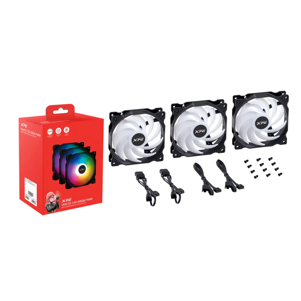 Set 3 ventilatoare XPG VENTO 120 ARGB PWM 120 mm negru
