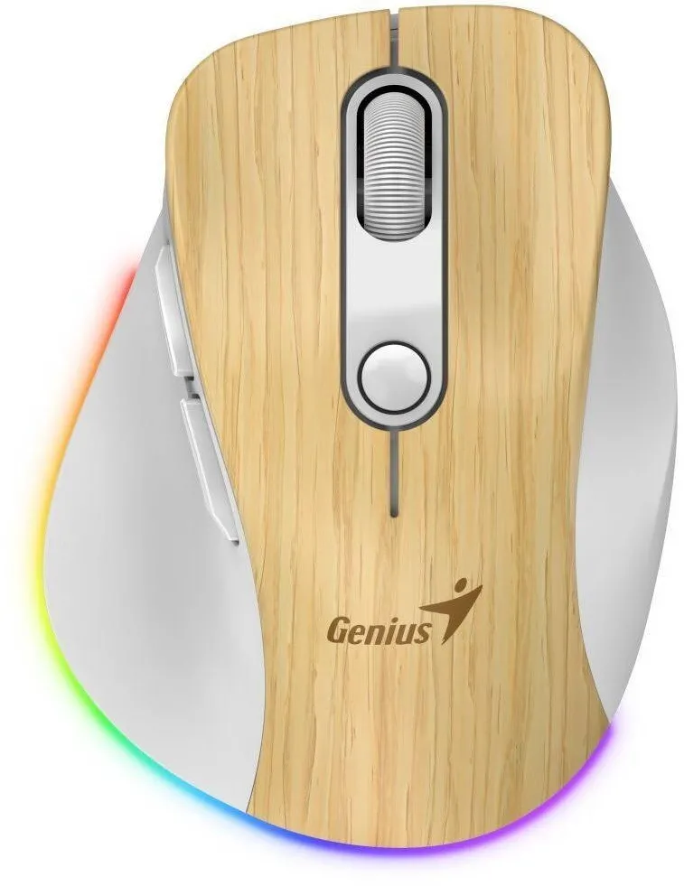 Mouse GENIUS "Ergo 9000S Pro, Mini-Size, Duo-Mode (BT+2.4GHz), Wireless, Rechargeable, RGB Light, Pine Wood, "31030039407"