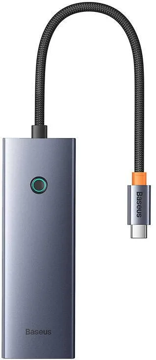 Docking Station Baseus Metal Gleam, conectare PC USB Type-C, USB 3.0 x 3;USB Type C x 1 de 5V, RJ-45 Gigabit x 1, LED, gri
