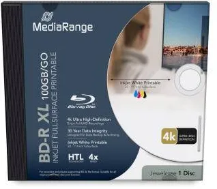 MediaRange BD-R XL 100GB, 4x speed inkjet fullsurface, jewelcase 1PC