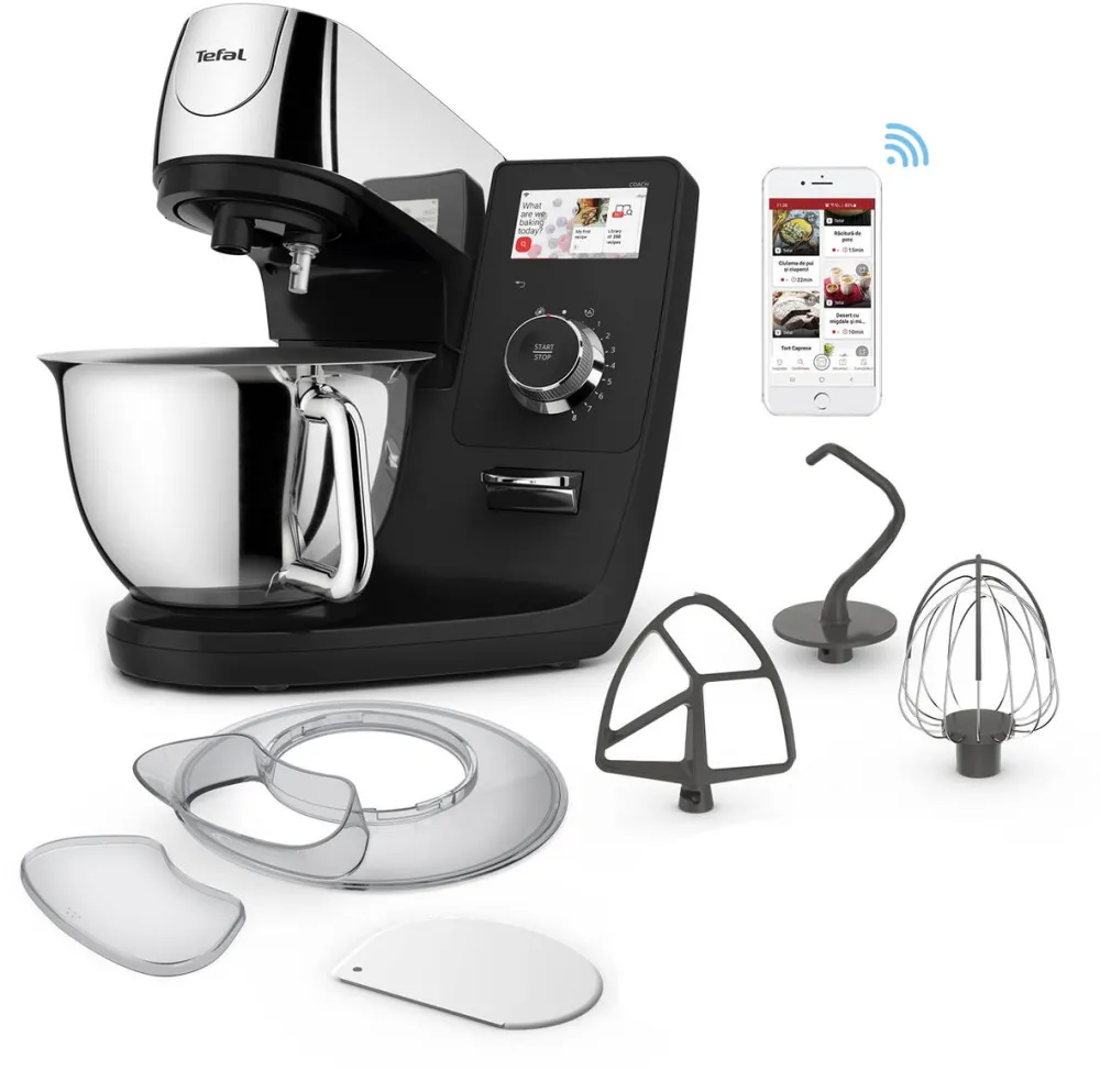 TEFAL Robot de bucatarie Tefal i-Coach Touch QB950D38, ecran tactil, 21 programe automate, 10 trepte viteza, 1200 W, 5,5 L, negru