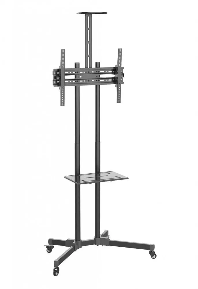 Suport TV / Monitor TECHLY Stand TV mobil pe roti, reglabil, 37-70 inch(94cm-178cm), rafturi multimedia, capacitate sustinere 50KG, Negru, Techly, ICA-TR216T