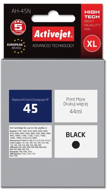 Cartus Imprimanta ACTIVEJET COMPATIBIL AH-45N for HP printer, HP 45 51645A replacement; Supreme; 44 ml; black