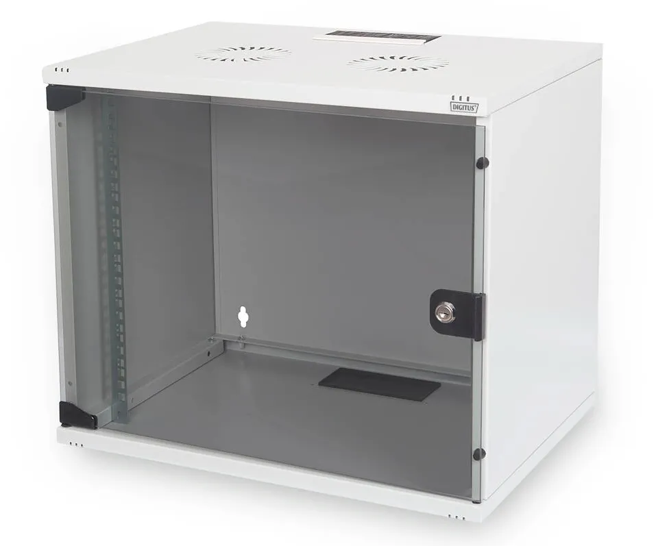 Rack Digitus 7U wall mounting cabinet, SOHO, unmounted 370x540x400 mm, full glass front door, grey