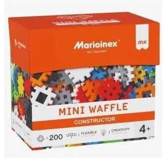 Jucarie creativa Marioinex Set de constructie Marioinex Mini Waffle, piese interconectabile, stimuleaza creativitatea, Multicolor, 200 piese, 3+ ani