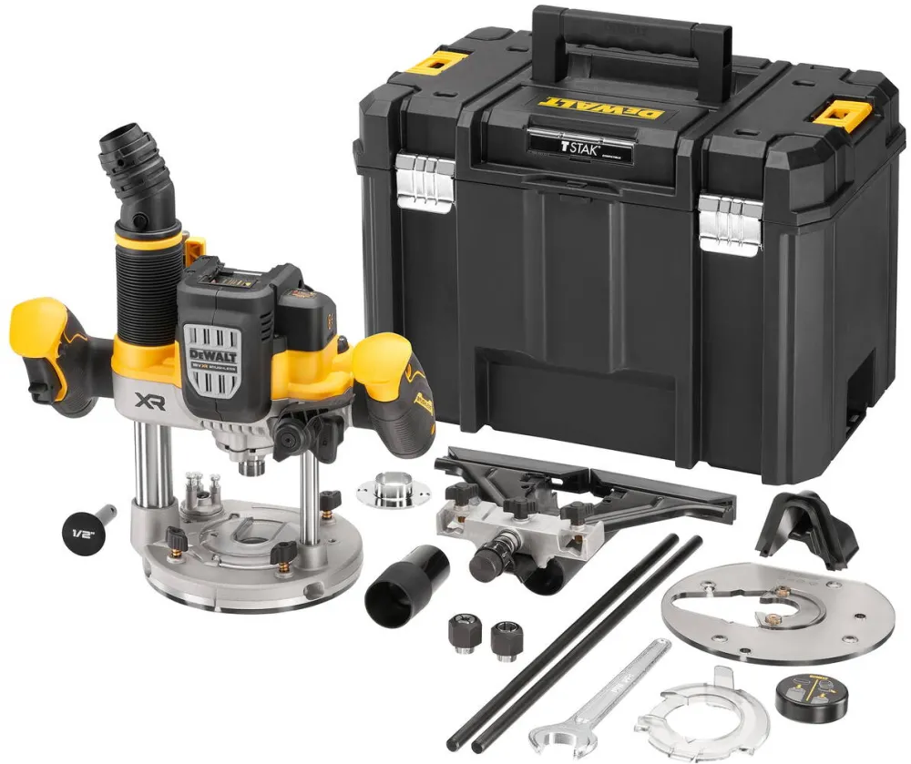 DeWalt Masina de frezat verticala (router) pe acumulator DeWALT DCW620NT, 18V XR, motor fara perii, 1/2 inch, adancime frezare 70 mm, 23000 RPM, diametru maxim taiere 63 mm, sistem Constant Speed Control, cutie TSTAK, accesorii, fara