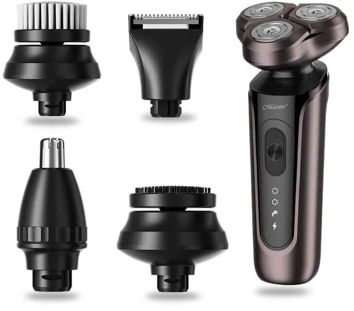 Maestro Set de barbierit Maestro 5 in 1, aparat de ras, aparat de tuns nasul, perie de curatare faciala, varf de masaj, aparat de tuns parul, carcasa impermeabila, timp de functionare de pana la 60 min, MR-674