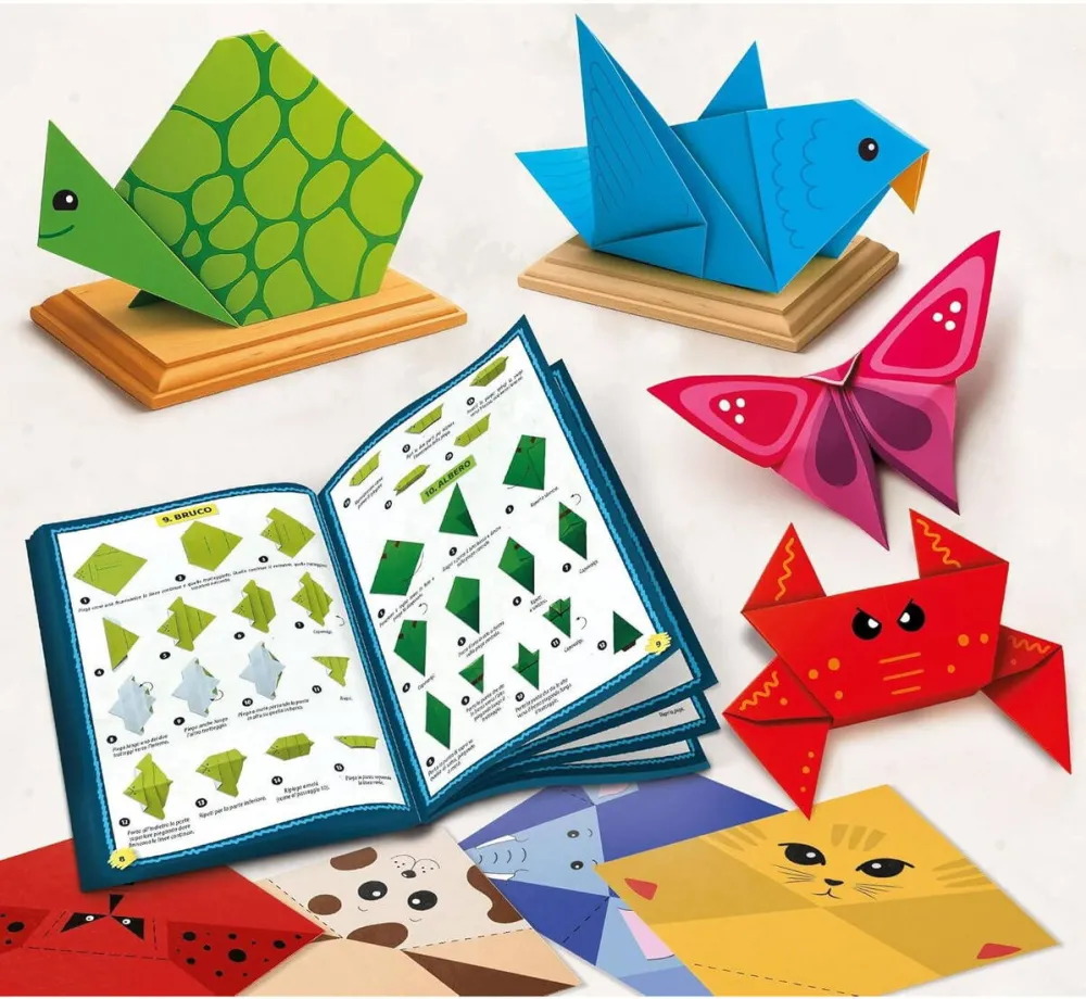 Jucarie Educationala Lisciani Set creativ Lisciani KIDS ART - Origami, 105 coli colorate, 4 suporturi din lemn, 28.5x25.5x5.7cm