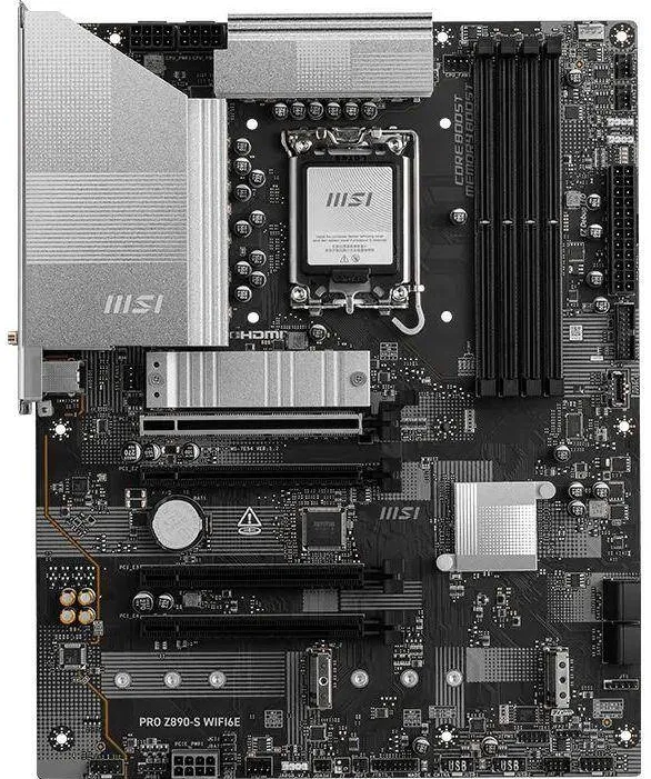 Placa de Baza MSI (motherboard) PRO Z890-S WIFI6E, chipset Z890, LGA 1851, suport DDR5, PCIe 5.0, M.2, SATA3, WiFi 6E si Bluetooth, Negru/Argintiu, ATX