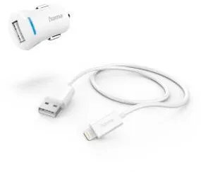 HAMA Car Charger with Lightning Charging Cable, 12 W, 1 m, white