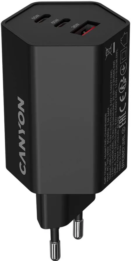 CANYON Incarcator retea CANYON CND-CHAHEX65B, 65 W, 2x USB Type-C, USB-A Negru