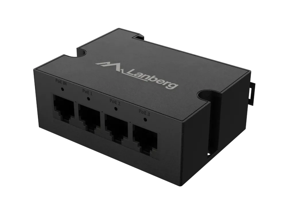 Switch LANBERG DIN-FE4-AT-30W PoE Extender 1xIn 3xOut Fast Ethernet Din Rail at 30W metal clips