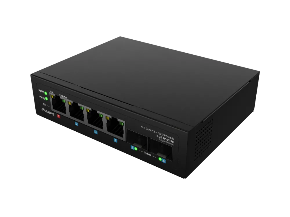 Switch LANBERG ILGE-4P-2S-90 Light IndustrialPoE 1xBT 3xAT 2xSFP Din Unmanagment Gigabit Ethernet