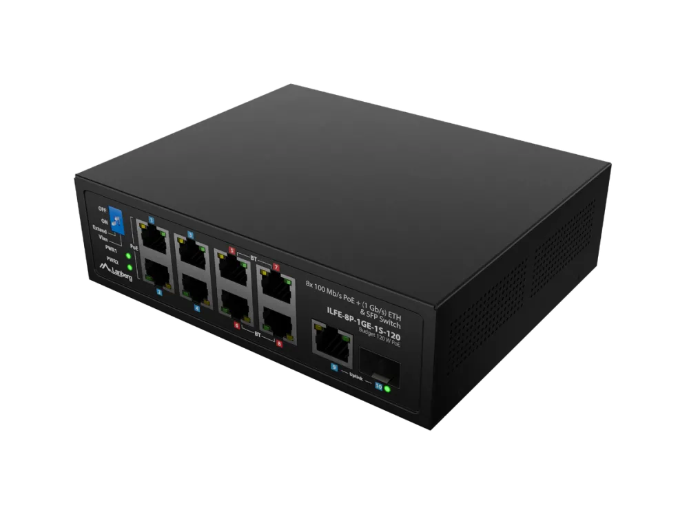 Switch LANBERG ILFE-8P-1GE-1S-120  PoE 4xBT 4xAT SFP/ETH Din Unmanagment Fast Ethernet