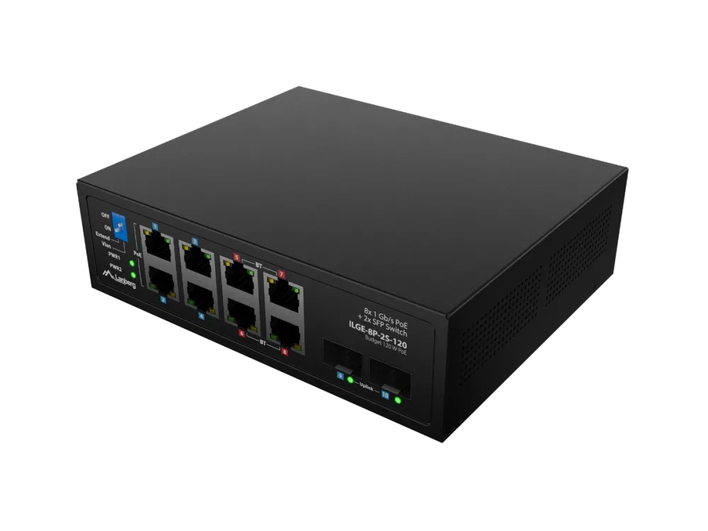 Switch LANBERG ILGE-8P-2S-120 PoE 4xBT 4xAT 4xSFP Din Unmanagment Gigabit Ethernet