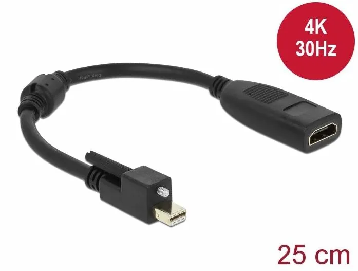 Adaptor DELOCK 62640, mini DisplayPort 1.2 male with screw > HDMI female 4K Active black