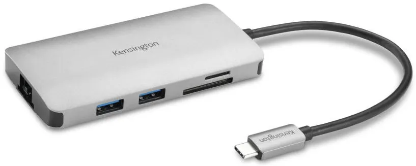Docking Station Kensington conectare PC USB Type C, USB 3.2 x 3, USB Type C x 1, porturi video HDMI x 1,  RJ-45, NB 85 W, gri, SD / microSD