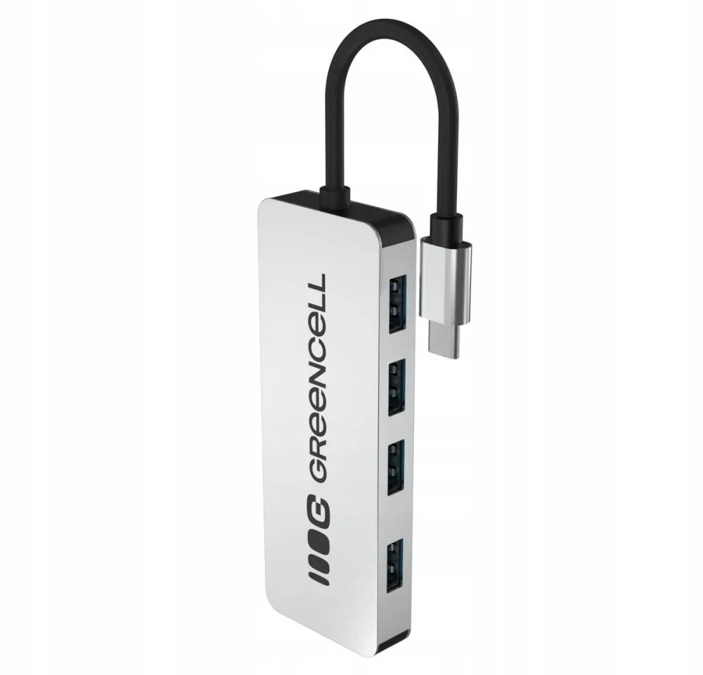 Green Cell Hub USB-C 4 Porturi USB-A 3.0, 5 Gb/s, Aluminiu, Green Cell