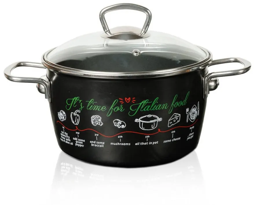 Metalac Cratita Adanca Imperial lux Emailata 20cm Cu Capac De Sticla Italian Food Metalac