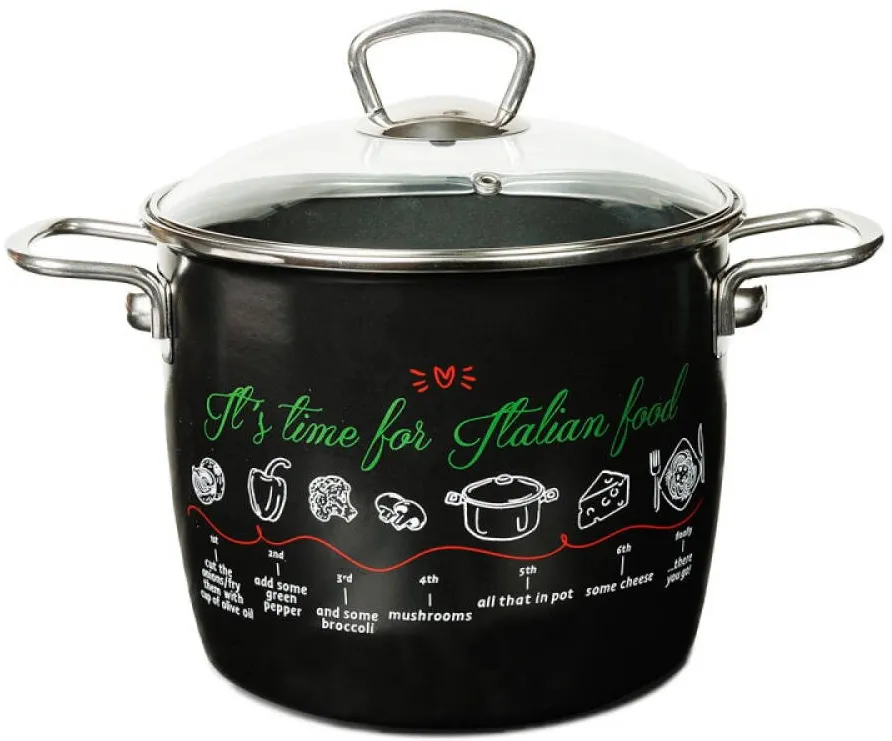 Metalac Oala Emailata Imperial Lux 20cm Cu Capac De Sticla Italian Food Metalac