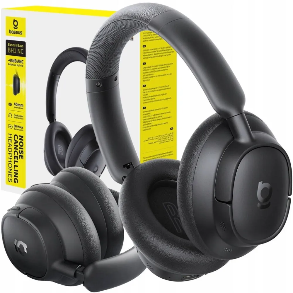 Casti Over-Head Baseus Casti wireless Baseus Bass BH1 NC ANC, super bass, culoare neagra