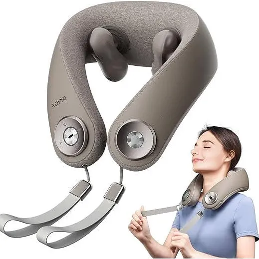 Renpho RP-L001 aparat de masaj pentru gat cu incalzire, aparat de masaj wireless pentru gat, masaj 6D de framantare, aparat de masaj portabil pentru calatorii