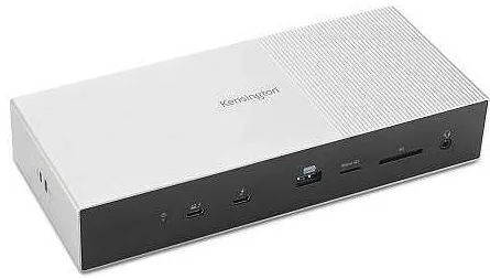 Docking Station Kensington Statie de andocare Kensington SD5000T5 EQ Thunderbolt 5, alimentare pana la 140W, suport 3x 4K@144Hz / 2x 8K@60Hz, 11 porturi (3x Thunderbolt 5, 3x USB-A, SD/MicroSD, Ethernet, audio), argintiu/negru, 226 x 97 x 40 mm
