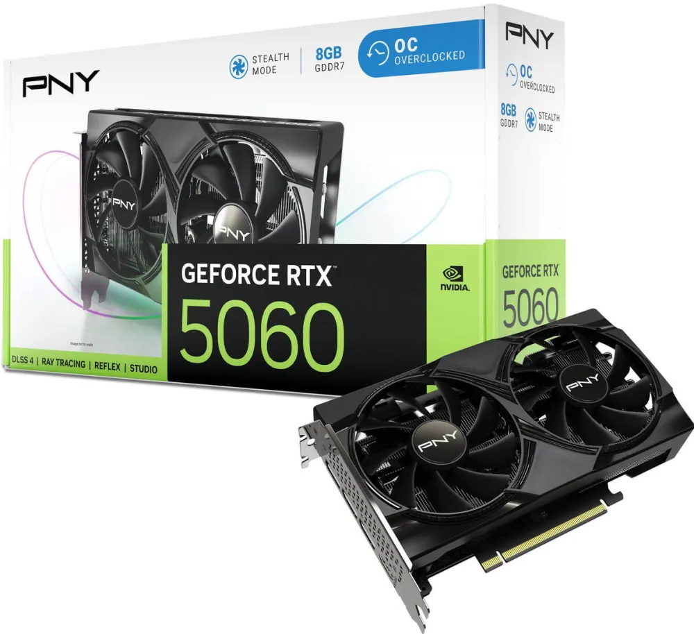 Placa Video PNY Placa grafica GeForce RTX 5060, 8GB, PCIe 5.0, 128 bit, activa, neagra, 200x39.8x120mm