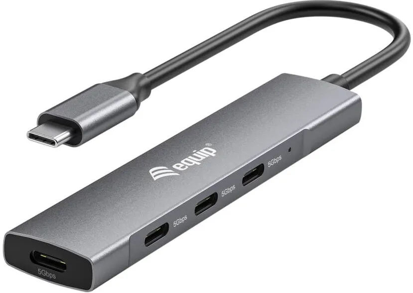 Hub USB EQUIP Hub USB-C la 4 porturi USB 3.2 Gen 1, EQUIP, aluminiu, negru, 20,7x101x7,7mm