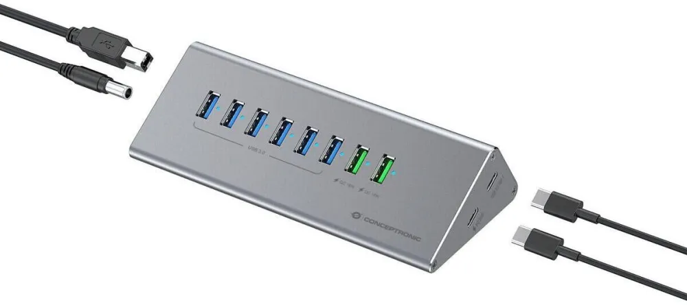 Hub USB CONCEPTRONIC Hub USB 10-Port, Conceptronic, USB 3.2, activ, gri