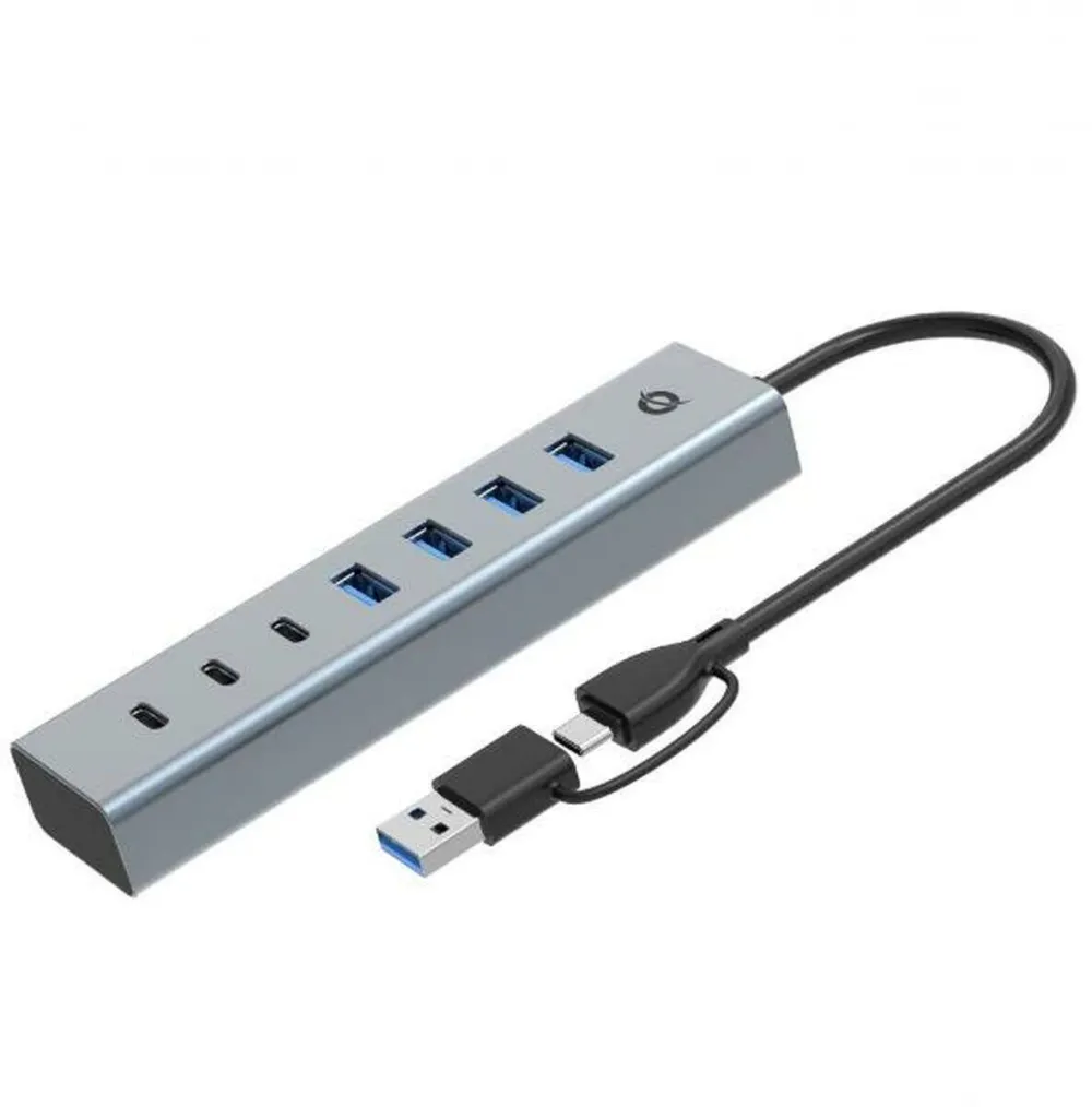 Hub USB CONCEPTRONIC Hub USB 7-Port Conceptronic HUBBIES20G, argintiu, 25cm, 5000 Mb/s