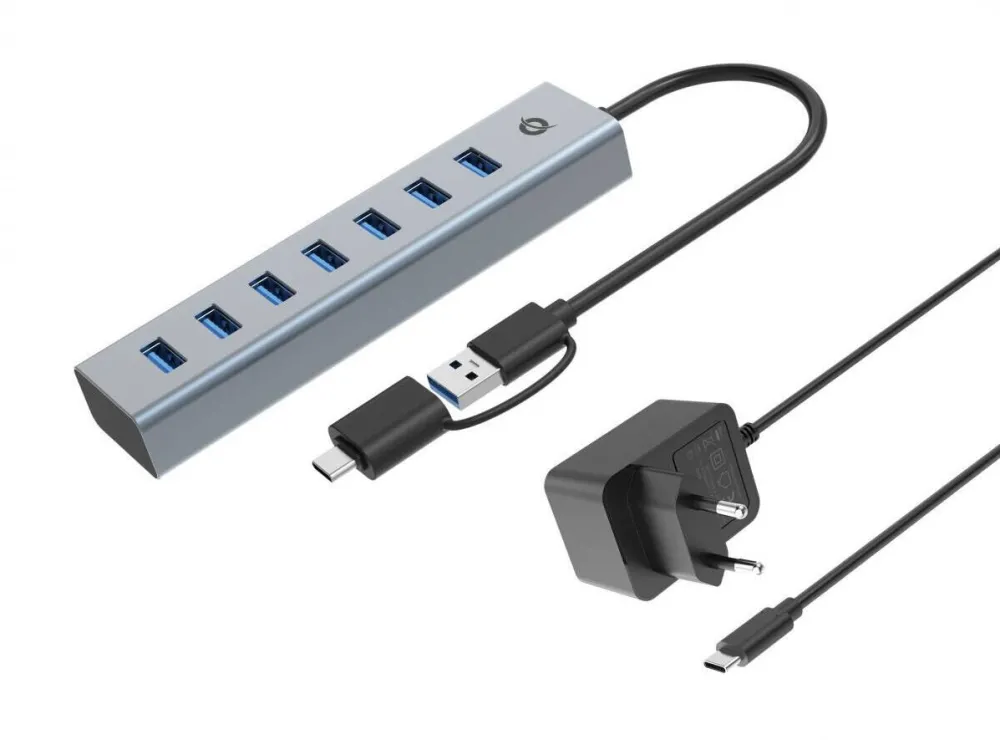 Hub USB CONCEPTRONIC Hub USB 7-Port, Conceptronic, USB 3.0, activ, gri