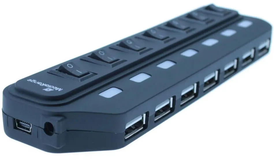 Hub USB MediaRange Hub MediaRange, USB 2.0, 7 porturi, Negru