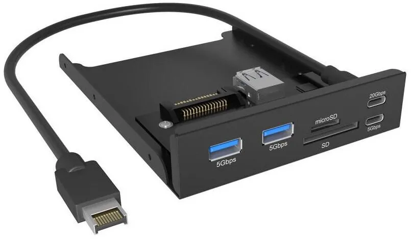 Hub USB Icy Box Panou frontal Raidsonic IcyBox IB-HUB1419-i3 pentru bay de 3.5", hub USB Type-C/Type-A, cititor de carduri