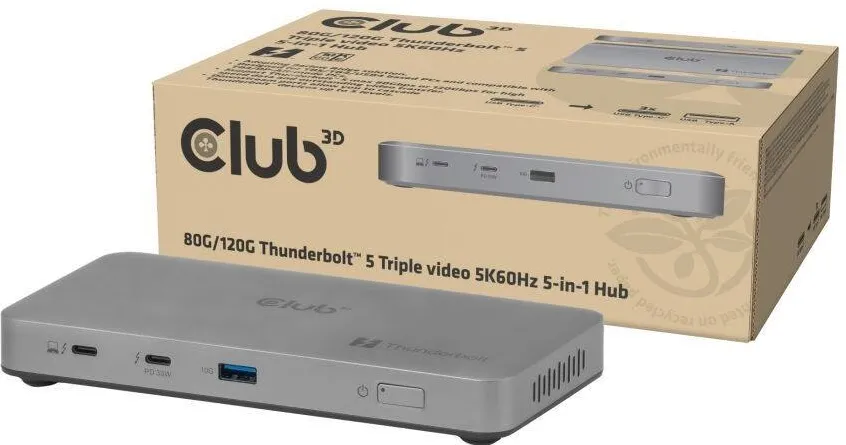 Hub USB CLUB 3D Hub Thunderbolt 5 Club3D 5-1, triple video 5K60Hz, 180W, USB-C, USB-A