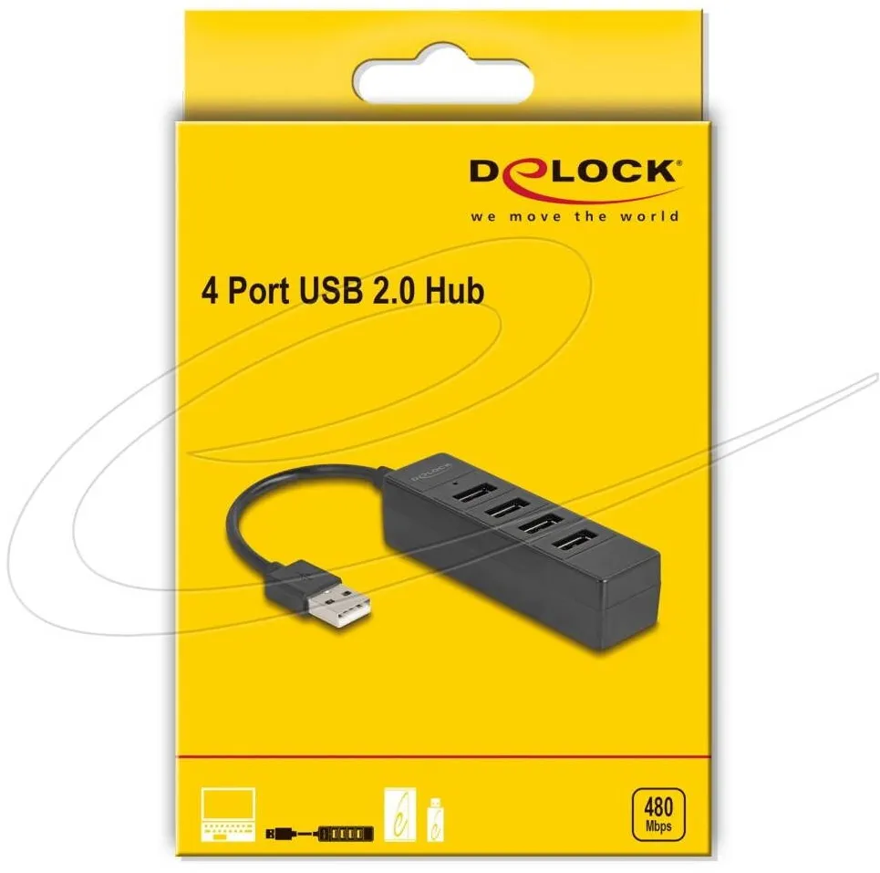 Hub USB DELOCK Hub USB DeLock 4 porturi USB 2.0, 4xUSB Type-A feminin, negru