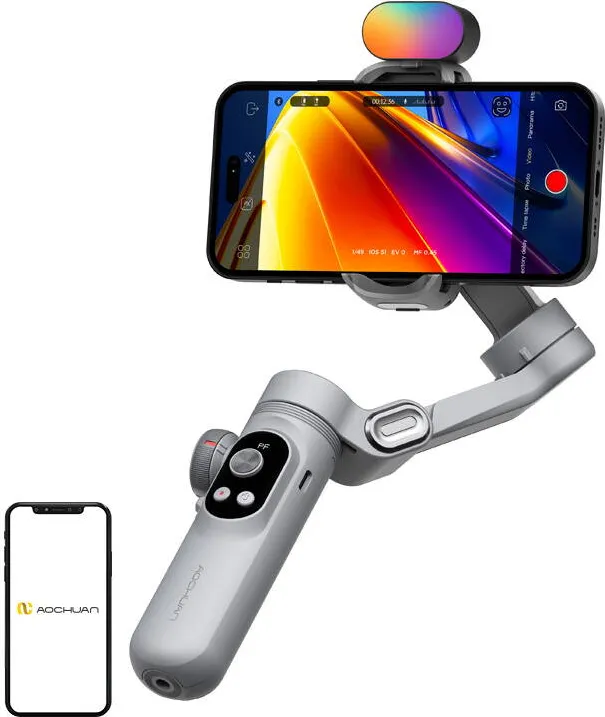 AOCHUAN Gimbal AOCHUAN X Pro cu iluminare RGB (gri)