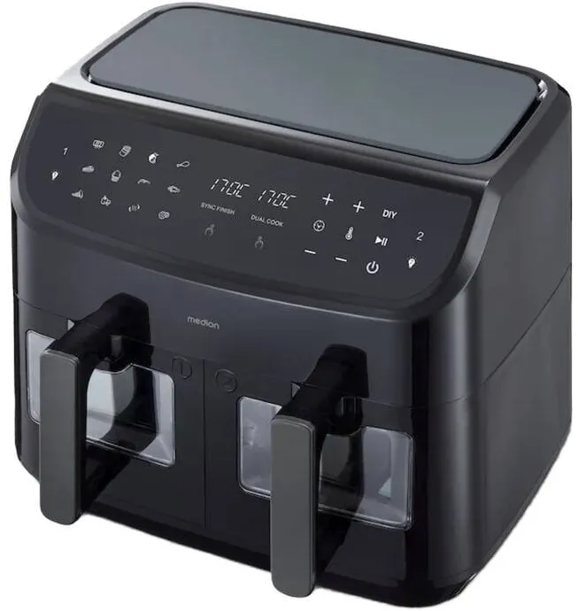 Medion Friteuza dubla cu aer cald Life P20 MD11760 XXL (negru, 2600 W, 2 cosuri de 4,35 litri fiecare)
